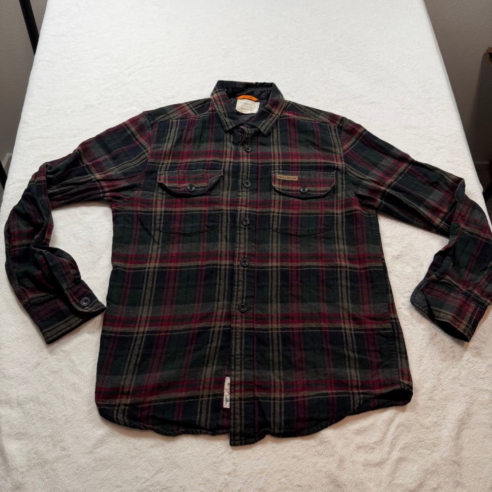 Field & Stream Flannel Shirt Mens Small Green Red Plaid Good Cotton WL0794 Fall